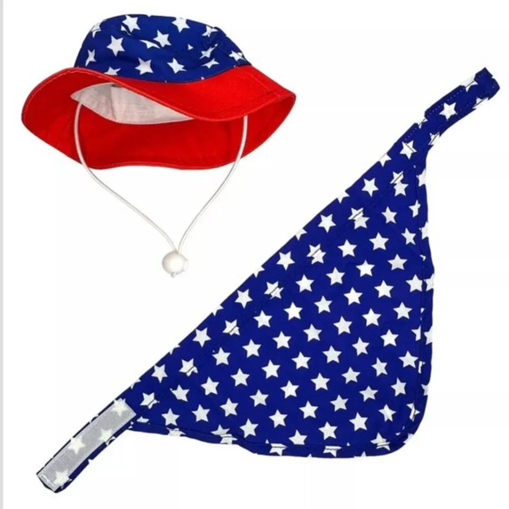 NEW Woof Pet Scarf Bandana & Bucket Hat Size‎ Large/X-large Red White & Blue